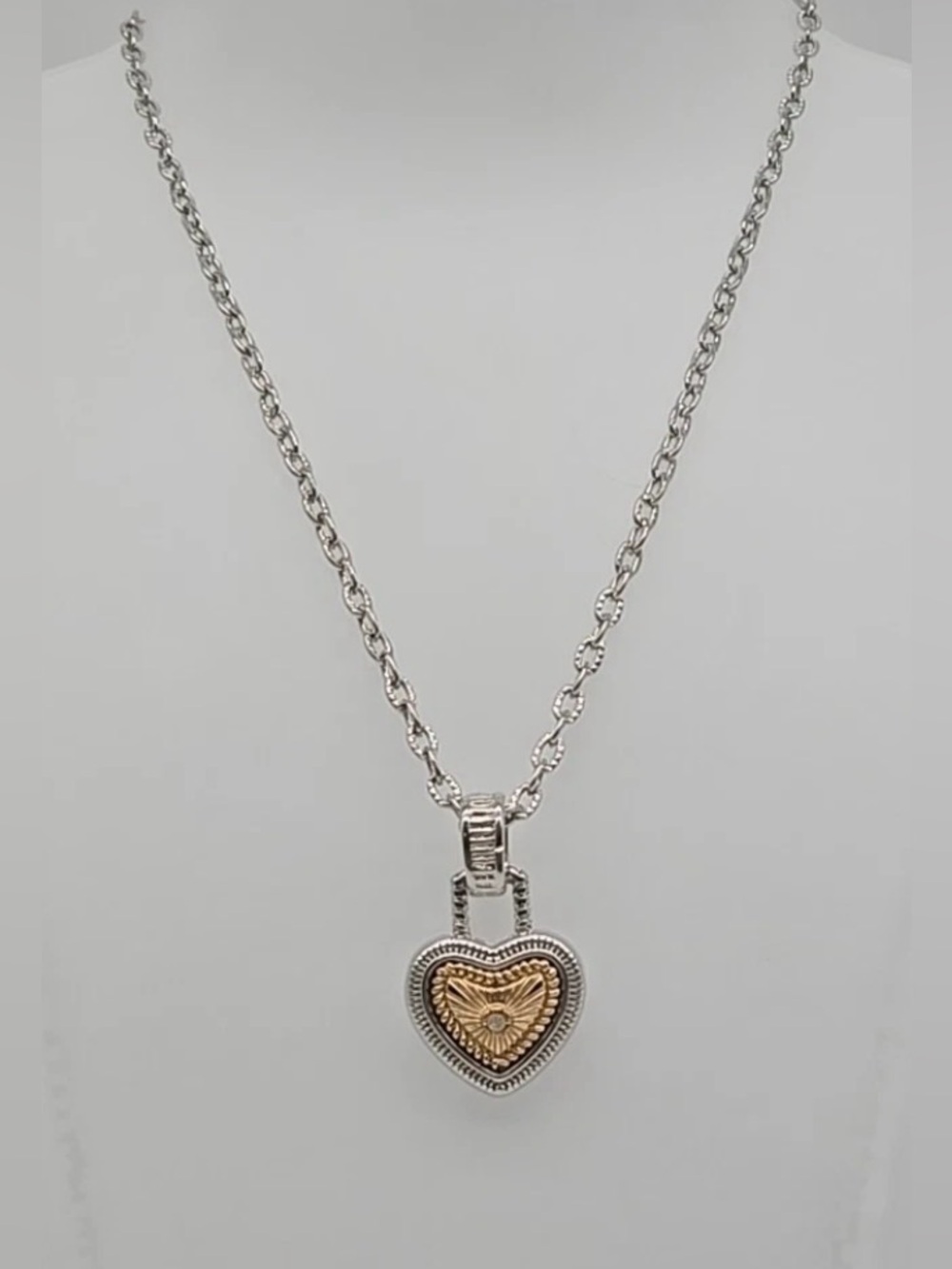 Diamonds International Silver Gold Tone Heart Necklace 18" .02 Ct Diamond